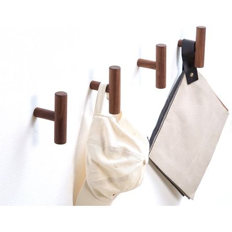 Lot de 4 patères murales en bois, crochets décoratifs robustes pour manteaux, sacs, chapeaux et portefeuilles, capacité 3 kg, installation facile, chêne naturel, marron (1/5)
