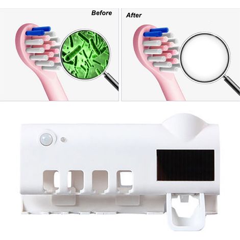 Porte-brosse à dents UV avec batterie 1200 mAh, fixation murale à induction intelligente, chargement USB, blanc (1/5)