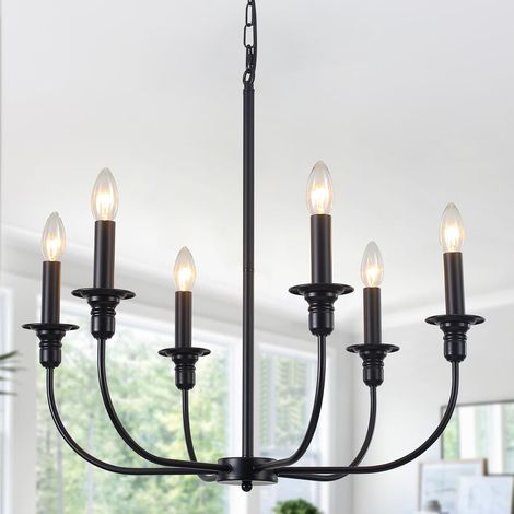 Lustre Noir,Bougie Chandelier Lustre Salle à Manger Chandelier Luminaire Salon,6E14 Style Ferme -Convient Pour La Salle à Manger, Cuisine,Le Salon Et L'EntréE(Ampoule Non Incluse) (1/5)