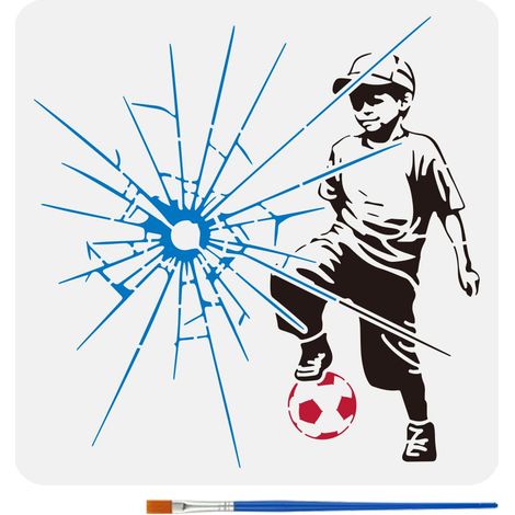 Pochoirs pour Garçon Avec Un Pinceau 30x30cm Pochoirs Réutilisables pour Garçon Jouant Au Football Pochoir Décoration Fenêtre Cassable Pet Modèle Thèmes pour Meubles Muraux Bois (1/5)