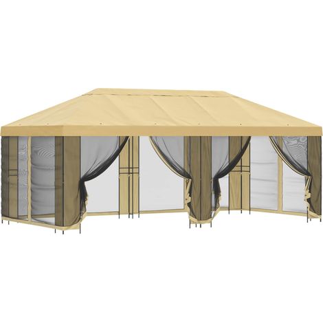 Gazebo con paredes laterales 6 x 3 m Crema Poliéster y Acero vidaXL