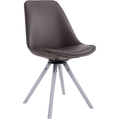 Chaise visiteur x1 pivotante 360° revêtement similicuir marron piètement bois style scandinave moderne 100008700