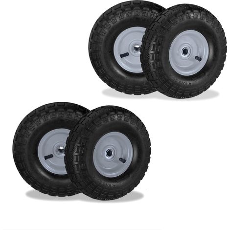 Lot de 4 roues de diable, 4.10 3.50-4, Ă pneumatiques, noir/gris (1/5)