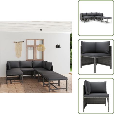 Salon de jardin 7 pcs avec coussins Résine tressée Gris - Salon De Jardin - Mobilier De Jardin - Ensemble De Salon - Meubles De Jardin - Résine Tressée (1/5)