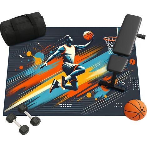 Tapis 3D Strado BasketBall 140x200 cm, moderne avec un motif sportif, pour une chambre d'adolescent ou de gamer