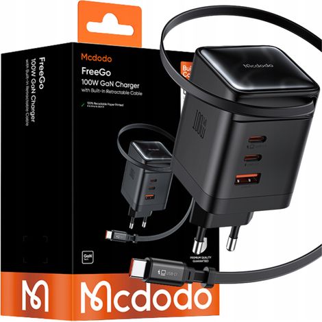 Chargeur mural rapide MCDODO, alimentation 4 ports USB-C PD USB GAN 100 W, câble de 1 m (1/5)