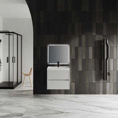 Meuble De Salle De Bains Avec Lavabo 60Cm Blanc Mat Cannettato Cortina (1/5)