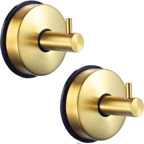 Lot de 2 crochets à ventouse en inox, pour salle de bain, cuisine, douche, patère de carrelage (doré) (1/5)