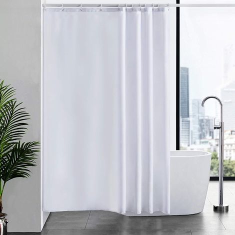 c Rideau de Douche Anti Moisissure Tissu en Polyester Imperméable Rideaux de Douche Textile Lavable pour Baignoire ou la Salle de Bain 12 Crochets de Rideau Douche Blanc-180x200cm. (1/5)