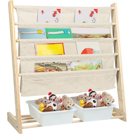 Bibliothèque Étagère à Livres Étagère de Rangement pour Enfants,4 Étages Bibliothèque avec Compartiments de Rangement-78 69 33cm (Beige) (1/5)