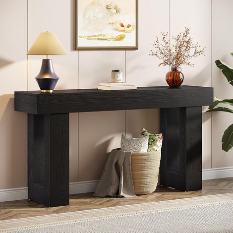 Tribesigns Table Console rectangulaire de 160 cm de Long, Table Basse derrière Le canapé pour entrée, Couloir, Salon (Noir) (1/5)