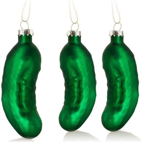 3X High Quality Christmas Tree Decorations - Large Real Glass Cucumber - Green Pendant (Matte Cucumber - 3 Pieces) (1/4)