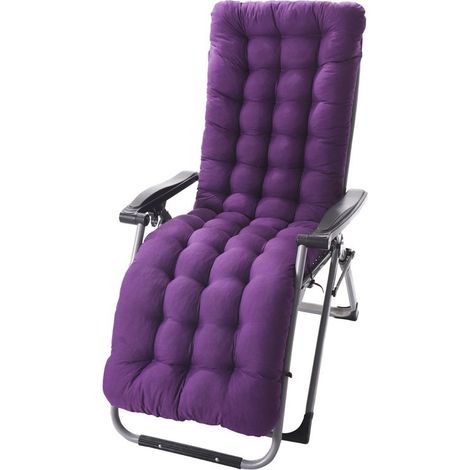 LAN Coussin Chaise Longue avec Anti-dérapant Coussin Transat Bain de Soleil Jardin Haut Epais pour Fauteuil Relax Chaise Longue-Violet-48X125X8cm