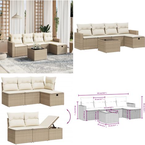6-tlg. Garten-Sofagarnitur mit Kissen Beige Poly Rattan - Gartenmöbel - Outdoor-Möbel - Rattanmöbel - Sofasatz - Esstischset - Home & Living (1/4)