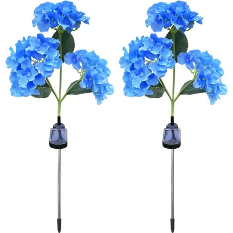 Juego de 2 luces solares automáticas con forma de hortensia, con clasificación de impermeabilidad IP65, para colocar en el jardín o en el césped como elemento decorativo exterior. (1/5)