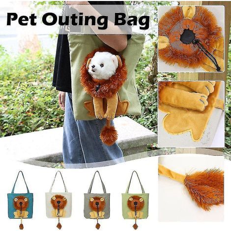 Schultertasche in Form eines kleinen Löwen für Katzen und Hunde, aus blauem Canvas. (1/5)