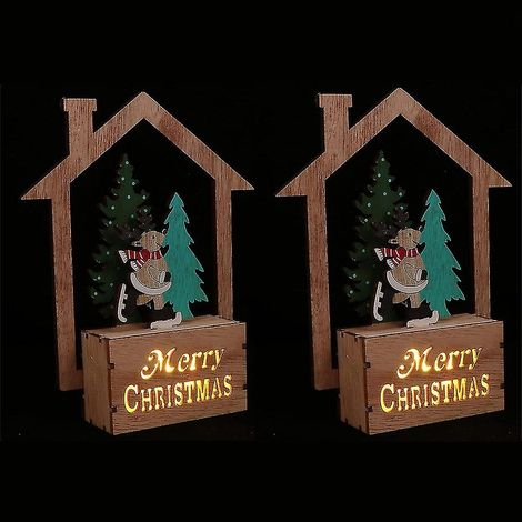 Veilleuse de table de Noël, lampe de Noël en bois avec motif Père Noël et renne, décoration lumineuse LED, Joyeux Noël (1/5)
