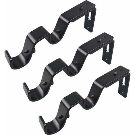 Lot de 3 supports de tringle à rideaux réglables pour tringle à rideaux de 19 mm et 16 mm, argent (noir) (1/3)