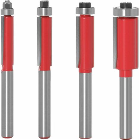 Tigrezy Cutter à Queue de 6mm Menuiserie Outil, Woodworking Travail Bois Fraisage Carbure Cémenté Flush Trim Router Tige Fraise à Bois, Lot de 4 (1/4)
