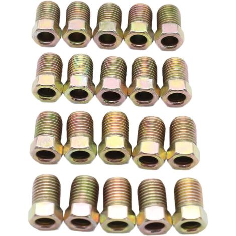 Lot de 20 raccords de tube inversé 3/8-24 pour intérieur de véhicule - Filetage doré pour tuyau de frein de 3/16" (1/4)
