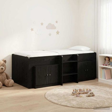 vidaXL Cadre de lit en loft avec armoire 3 pc Noir Bois d'ingénierie (1/5)