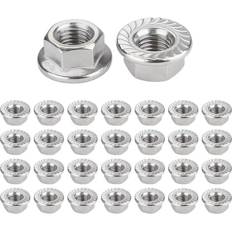 Écrous à Bride M8 - Lot de 30 - Acier Inoxydable 304 - Fixation Antidesserrage Dentelée - Industrie et Bricolage - Argent (1/5)