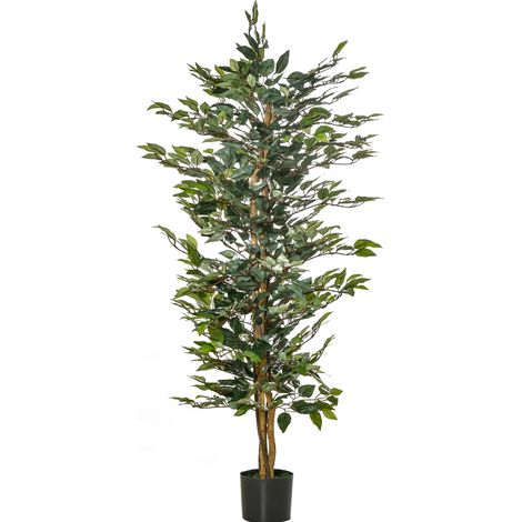 CHICFURN Ficus artificial decorativo 150 cm verde en maceta de plástico para interior y exterior (1/5)