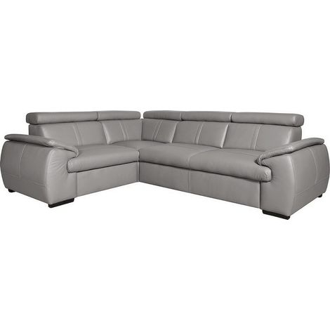 Canapé d'angle en 100% cuir de luxe italien , 5 places Cintia, couleur gris clair, angle gauche (1/5)