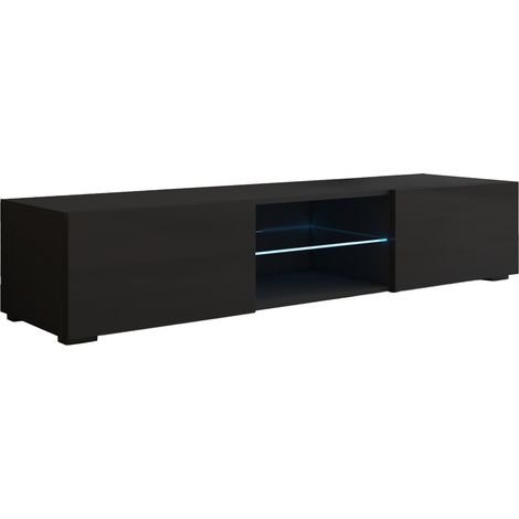 Mueble TV bajo con patas 2 cm  Mueble de televisión con LED para Salón  Color Negro  160x32x38,5cm  Modelo Tibi  Negro