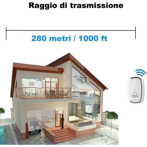 Campanello wireless per esterni impermeabile IP44, campanello da 300 metri, kit campanello con flash LED, 1 trasmettitore (1/3)