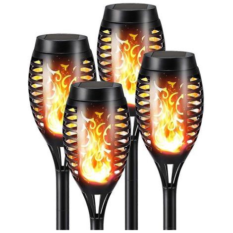 Solarbetriebene Halloween-Lichter für den Außenbereich, 6er-Pack LED-Fackeln mit tanzender Flamme, wasserdichte Tiki-Fackeln für Garten und Terrasse