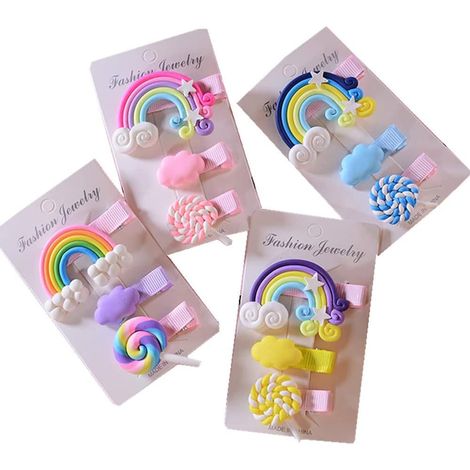 12 pinzas para el pelo de arcoíris para niñas, de silicona multicolor, con diseños de nubes y dulces, para cumpleaños infantiles y fiestas temáticas. (1/5)