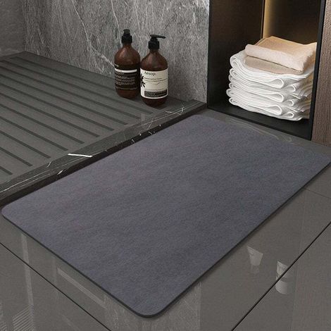 Tapis de Bain Antidérapant 40X60cm,Tapis Salle de Bain Diatomite Absorbant, Tapis Douche Séchage Rapide, Gris (1/4)