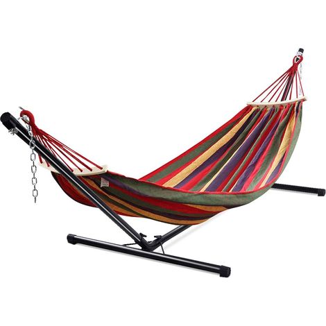 Goplus – Support de hamac universel portatif 150 kg – Fer traité électrostatique – Chaînes de suspension ajustables – Pieds antidérapants – 325 x 100 x 106 cm