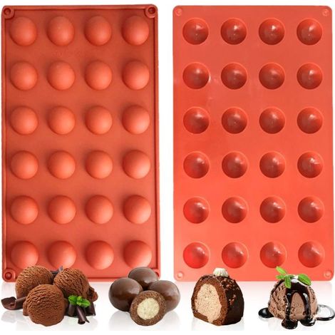 Molde redondo de silicona para chocolate: 24 mini semiesferas, superficie antiadherente, libre de BPA, ideal para repostería y confitería casera. (1/5)