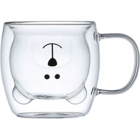 Tasse En Verre Borosilicate Double Paroi - Tasse À Eau Café Lait Jus - Poignée Ergonomique - 350 ml - Lot De 1 (1/5)