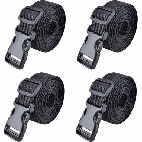 Correa de amarre con hebilla de liberación rápida, correa de trinquete de plástico, correa tensora para fijación de equipaje, 25 mm, 188 cm, color negro, 4 unidades (1/5)