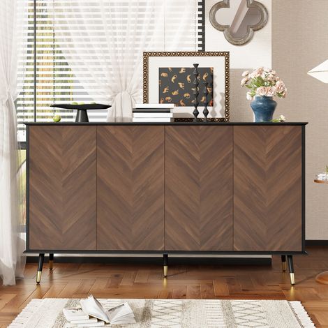 Aparador 140 x 40 x 80 cm con 4 puertas y estantes ajustables, MDF, negro y marrón DESVIAE (1/5)