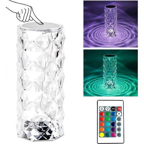 Lampe de table LED cristal, créativité moderne, rose, veilleuse, lampe tactile, intensité réglable, 16 couleurs et 4 modes, RGB (1/5)