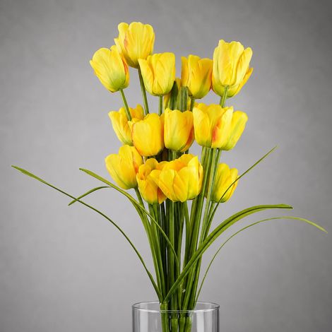Pack of 6 x 80cm Artificial Tulip Yellow Stem - Premium Quality (1/5)