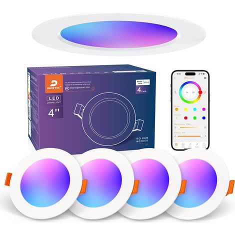 Spot LED Encastrable Couleurs Connectée Alexa Bluetooth, 220V Spot Encastré RGB Multicolore 68mm Dimmable Intensité Réglable Blanc Chaud et Froid 7W, IP44 Spot LED Plafond Salle de Bain (1/5)