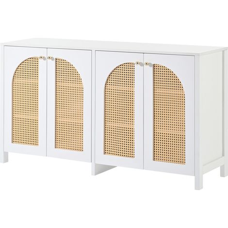 Aparador de 4 puertas con ratán sintético y metal 145x40x80 cm blanco HOMVRA (1/5)