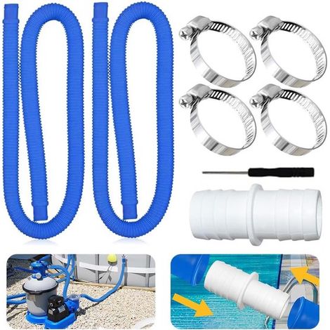 Kit tubo per piscina - 32 mm - Tubo di ricambio universale per pompa e filtro della piscina - 2 x 1,5 m - Include 4 fascette stringitubo - A tenuta stagna e resistente ai raggi UV - Bianco (1/5)