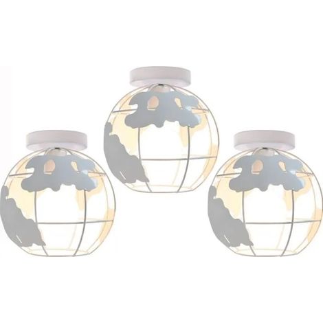 U-Do 3Pcs Plafonnier Industriel Créatif E27 20CM Vintage Lampe de Plafonde Cage en Fer Blanc (1/4)
