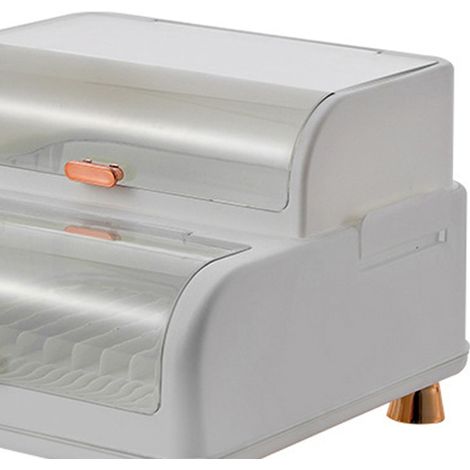 Égouttoir à vaisselle blanc avec couvercle, rangement pour bols et assiettes, petit support de cuisine pour vaisselle, boîte de rangement pour couverts, élégant et compact. (1/3)