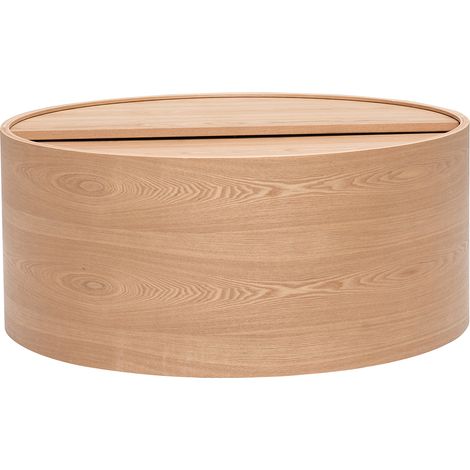 Runder Couchtisch aus hellem Eschenholz mit drehbarer Platte und Stauraum D80 cm DALI