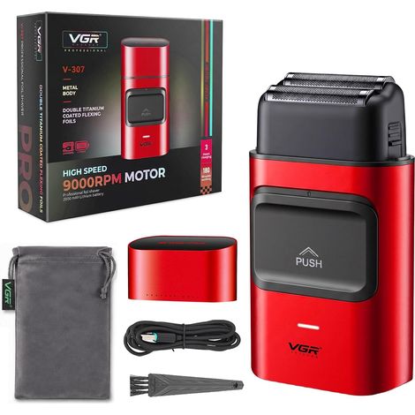 Shaver Homme Sans Fil, Rasoirs à Grille Homme Avec Double Grille En Titane, Rasoir Electrique Avec Moteur 9000 Tr/Min, Foil Shaver Avec Indicateur De Recharge USB, Rouge (1/5)
