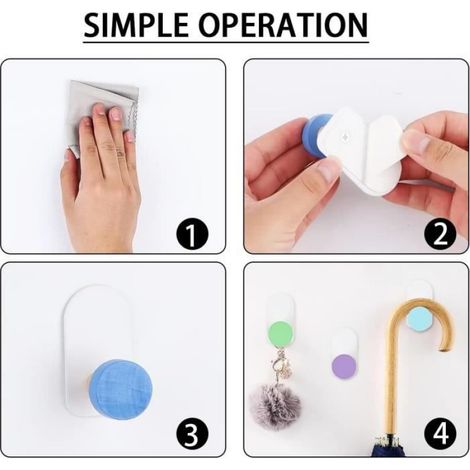 5pcs Crochets Muraux Colorés Crochets autocollants Sans Perçage Patères en Bois Enfant pour Cuisine Salle de Bain Salle de Séjour (1/4)