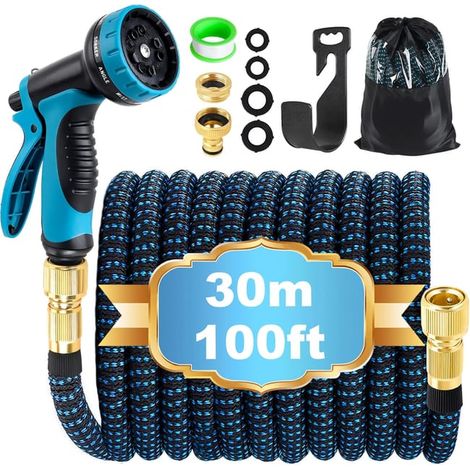 Tuyau d'arrosage extensible de 30 m (100 pi) avec pistolet pulvérisateur à 10 fonctions (SKU produit : 96504744 SKU Offre : mkh25.6.26-3) (1/5)
