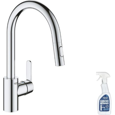 Grohe – Mitigeur de cuisine avec douchette extractible 2 jets – Bec haut pivotant 360° – Finition chromée durable – Cartouche céramique 35 mm